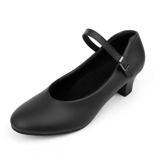 Asyusyu Standard Tanzschuhe Damen Schwarz Knöchel Riemen 4cm Heels Dance Schuhe-43EU