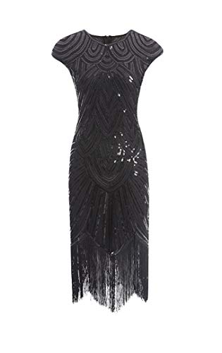 shoperama 20er Jahre Charleston Kleid Pailletten Fransen Flapper Gatsby 20's Fransenkleid Damen-Kostüm, Größe:XL,...