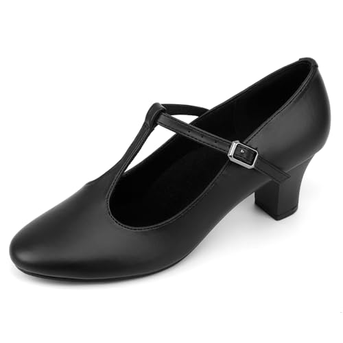 Asyusyu Schwarz Damen Tanzschuhe T-Strap Tanzschuhe Latein mit 6cm Absatz-40 EU
