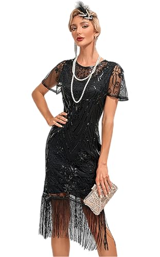 VILOREE 1920s Kleid Damen Flapper Charleston Kleid Gatsby Pailletten Cocktail Abschlussballkleid Party Kostüm Kleid...