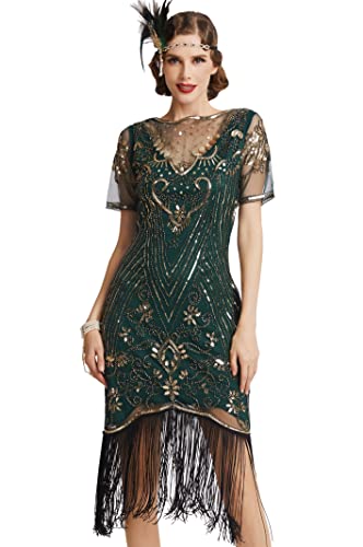 Coucoland 1920s Kleid Damen Kurz Fransen Ärmel Rund Ausschnitt Flapper Kleid 20er Jahre Paillettenkleider Great Gatsby...