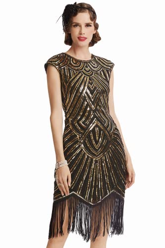 BABEYOND Damen Kleid voller Pailletten 20er Stil Runder Ausschnitt Inspiriert von Great Gatsby Kostüm Kleid (M (Fits...