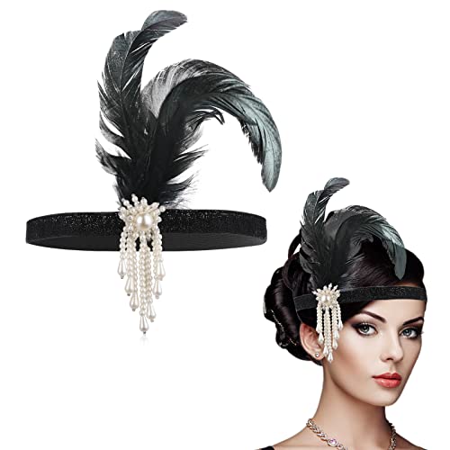 WLLHYF 1920er Jahre Flapper Stirnband, Feder Kopfbedeckung Kopfschmuck 1920er Bling Strass Haarschmuck für Frauen...