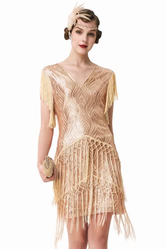 ArtiDeco 1920s Charleston Kleid Mini Damen Vintage Gatsby Kostüm Flapper 20er Jahre Cocktailkleid (Rose Gold, S (Fits...