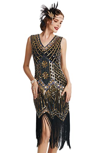 BABEYOND Damen Flapper Kleider voller Pailletten Retro 1920er Party Damen Kostüm Kleid Gold, M