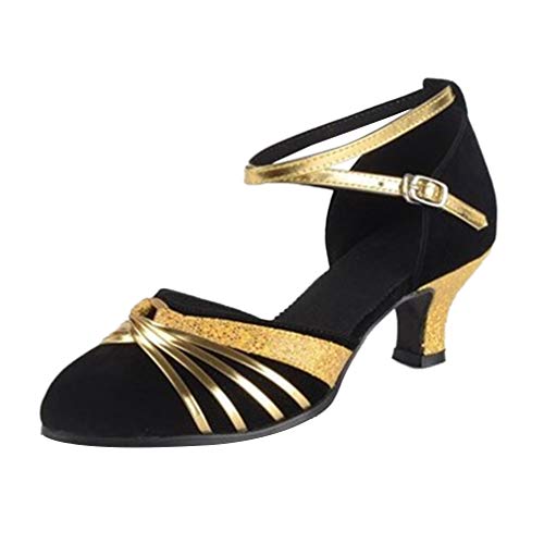 KRUIHAN Damen Tanzschuhe Latein-Salsa 5cm Absatz Geschlossene Zehen Gold Glitzer Schuhe Damen Spangenpumps für...