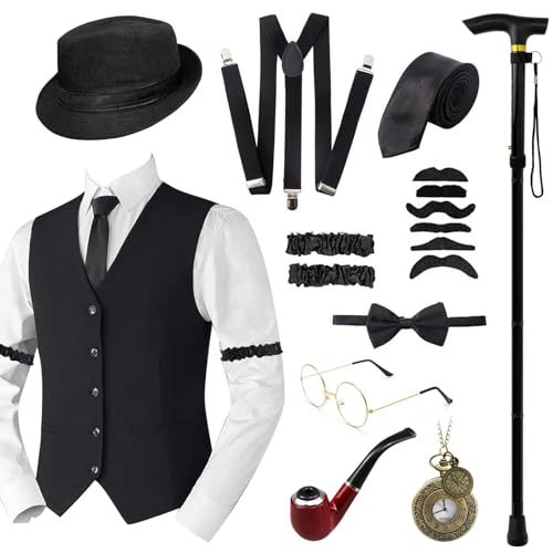Grantop 1920s Jahre Herren Accessoires, 20er Jahre Herren Accessoires, Mafia Karneval Kostüm Gatsby Kostüm Set, Weste...