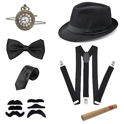 20er Jahre Accessoires Herren, Mafia Kostüm Herren, Peaky Blinders Kostüm, Gangster Kostüm Herren mit Panama Gangster...