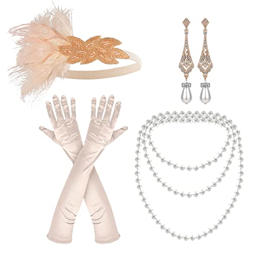 NITAIUN 4 Teiliges 20er Jahre Accessoires 1920s Flapper Great Gatsby Accessoires,Charleston Kostüm 1920 Zubehör-Set,...