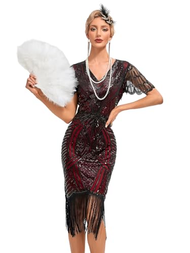 VILOREE 1920s Kleid Damen Flapper Charleston Kleid Gatsby Pailletten Cocktail Abschlussballkleid Party Kostüm Kleid...