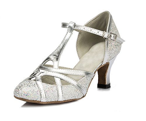 Minitoo qj6133 Damen Geschlossen Zehen High Heel PU Leder Glitzer Salsa Tango Ballsaal Latin t-strap Dance Schuhe,...