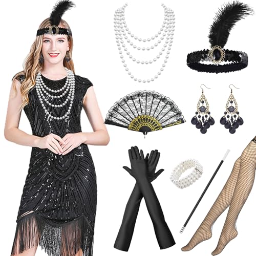 Antsparty 20er Jahre Kostüm Damen Gatsby Kleid, 1920er Charleston Kleid mit 20er Jahre Accessoires, Vintage Gatsby...