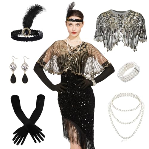 Ginkago 20er Jahre Kostüm Set 20er Jahre Charleston Kleid mit Accessoires Perfekte für 20er Jahre Kostüm Damen,...