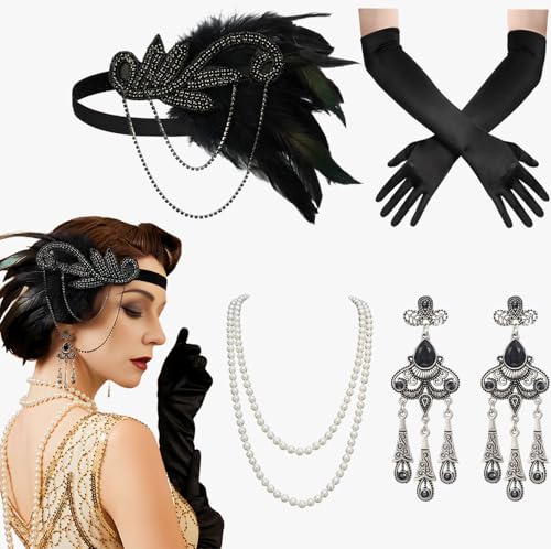 boocooberg 20er Jahre Kostüm Damen,1920er Jahre Accessoires Set,1920er Accessoires Damen,Damen Zubehör für Frauen...